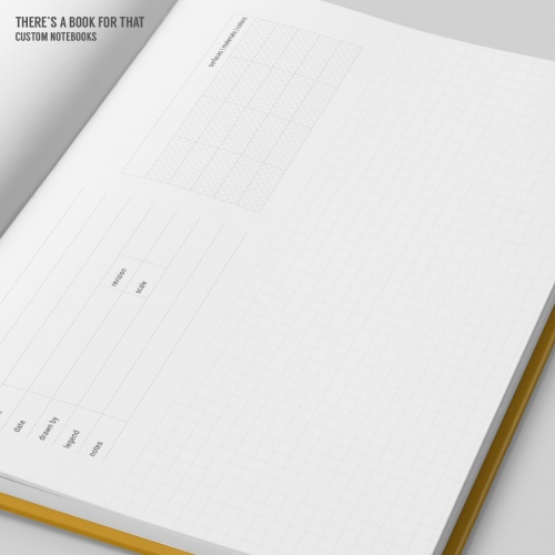 The notebook architects classic grid is containing lot of space for your drawings, structered info boxes for data, details and stuff like surface/materials ideas.