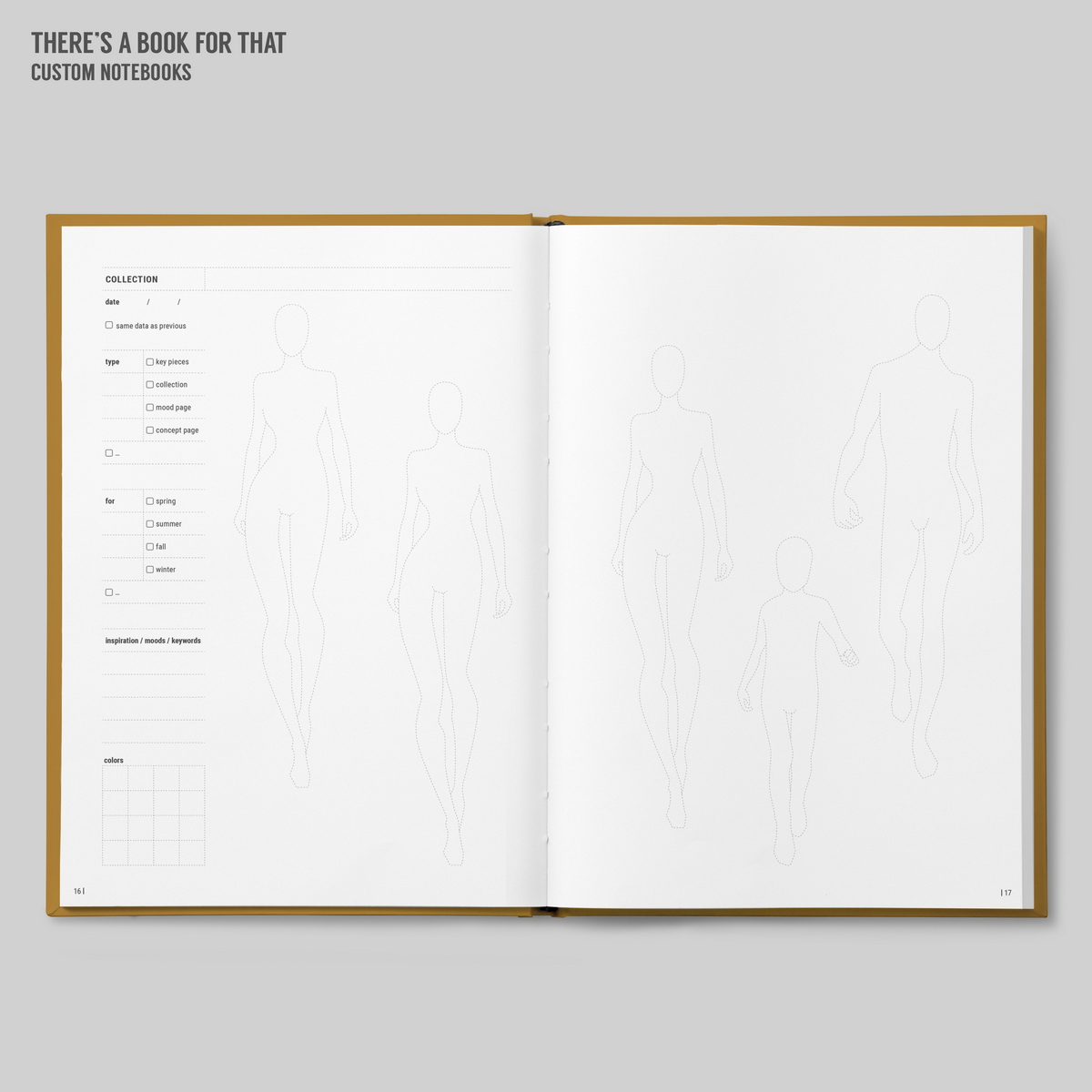 theresabookforthat_Fashiondesign_Notebook_bleed Full view spread of a double page of fashion design notebook - this fashiondesign notebook is a personalized stationery for people like you, guys who love to let their creativity run wild in fashion design.